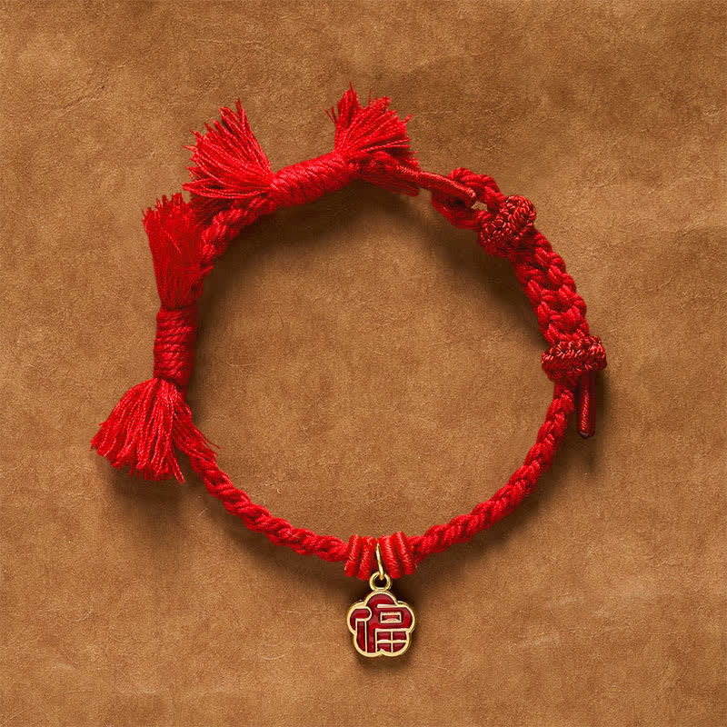 Red String Fu Character Flower Blessing Bracelet