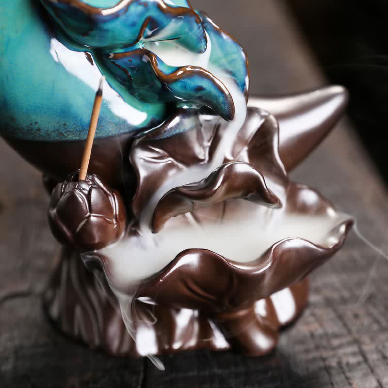 Purple Clay Crescent Moon Lotus Enlightenment Backflow Incense Burner