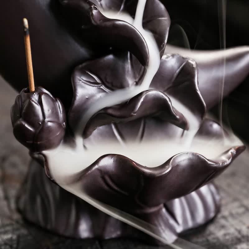 Purple Clay Crescent Moon Lotus Enlightenment Backflow Incense Burner