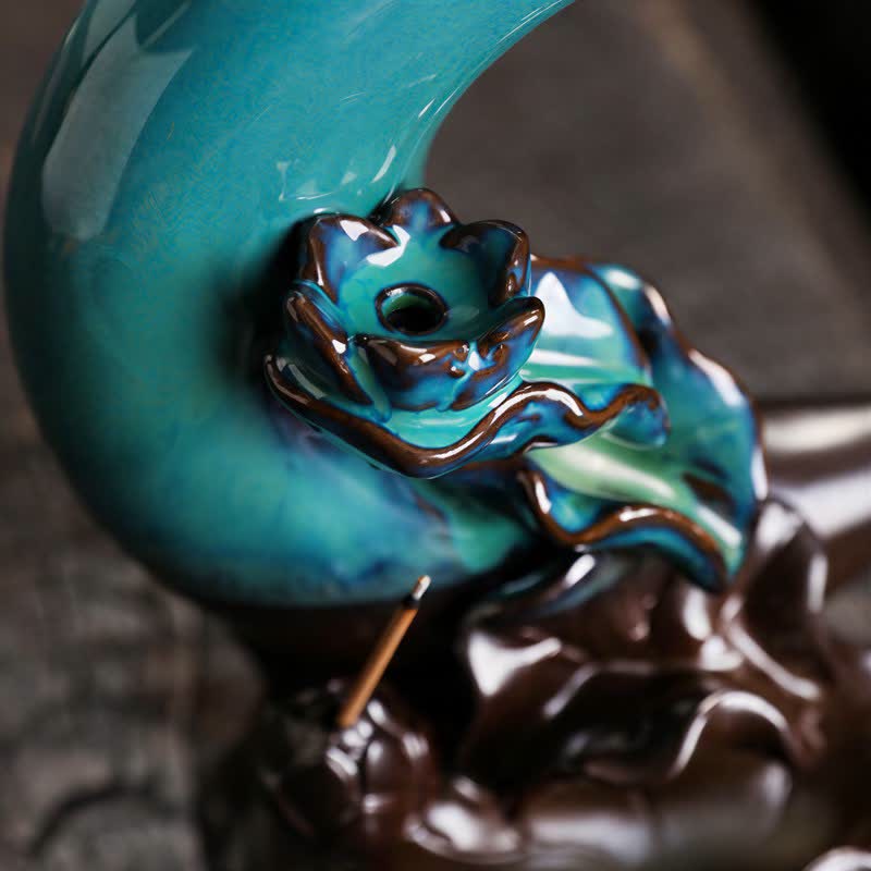 Purple Clay Crescent Moon Lotus Enlightenment Backflow Incense Burner