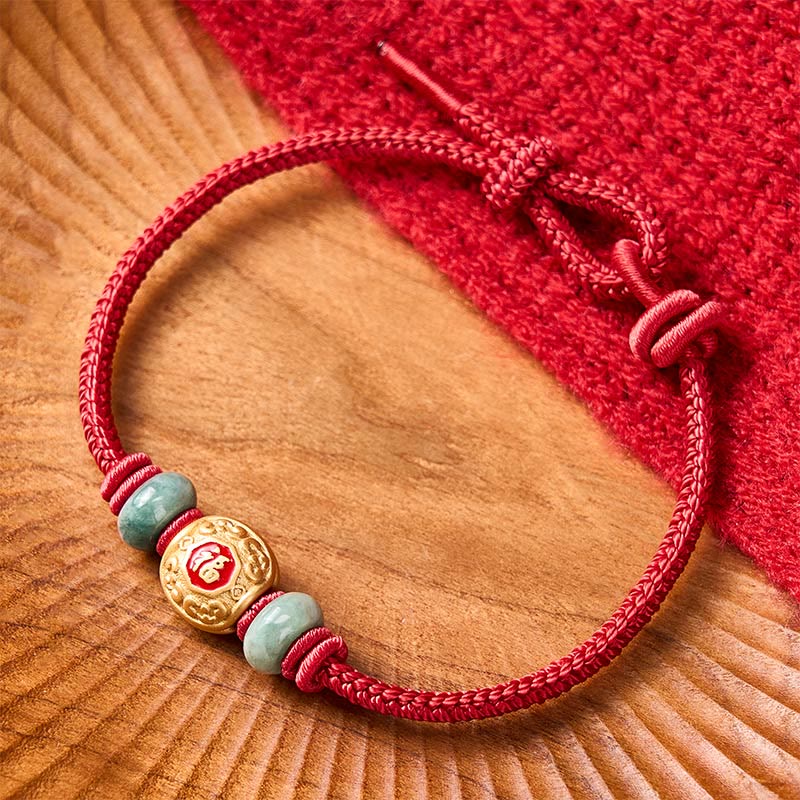 Red String Fu Character Copper Luck Bracelet