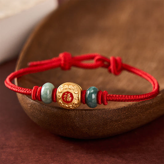 Red String Fu Character Copper Luck Bracelet