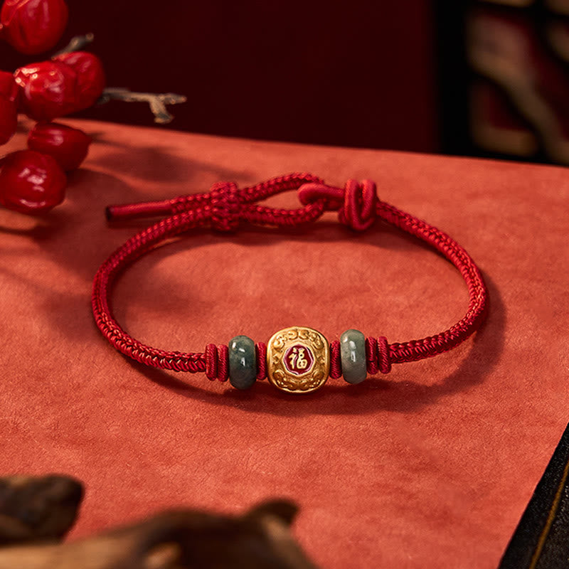 Red String Fu Character Copper Luck Bracelet