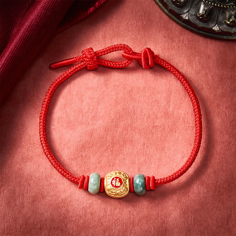 Red String Fu Character Copper Luck Bracelet