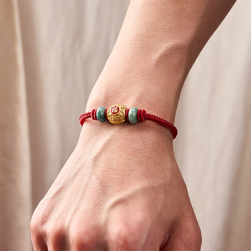 Red String Fu Character Copper Luck Bracelet