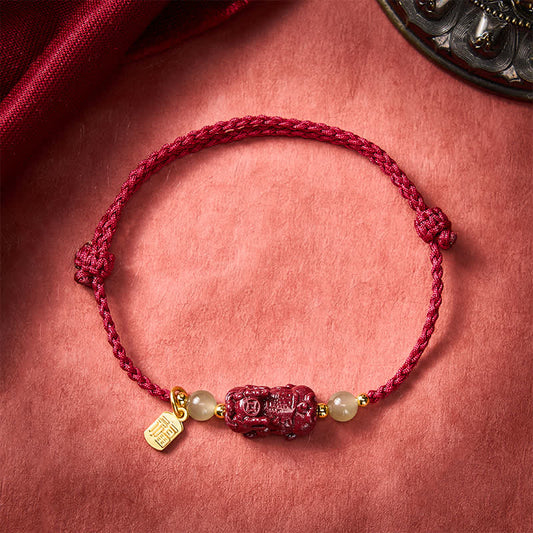 Natural Cinnabar Pi Xiu Hetian Jade Luck Red String Bracelet