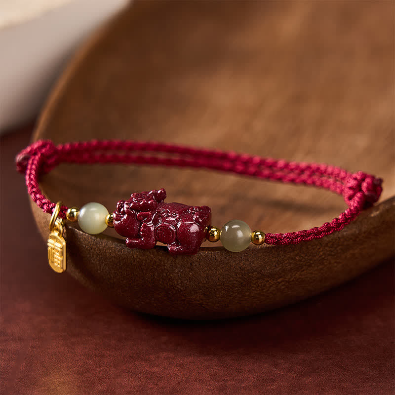 Natural Cinnabar Pi Xiu Hetian Jade Luck Red String Bracelet