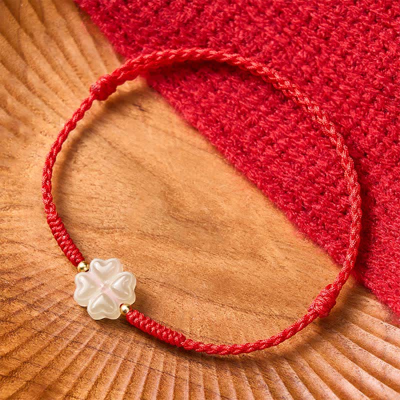 Natural Hetian Jade Lucky Four-leaf Clover Bracelet