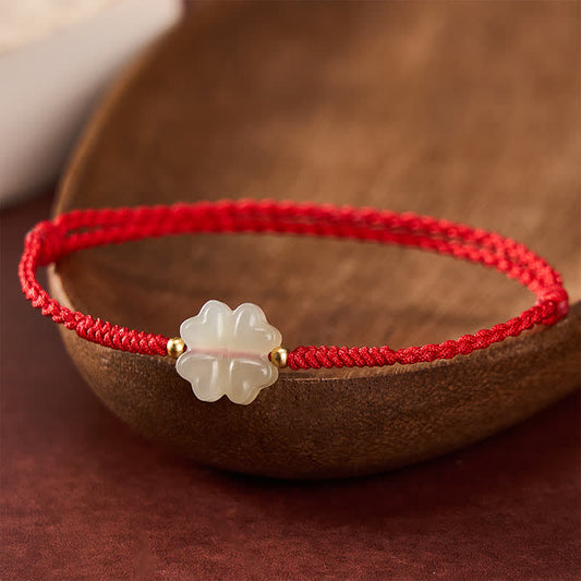 Natural Hetian Jade Lucky Four-leaf Clover Bracelet