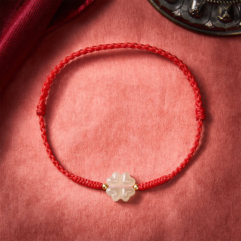 Natural Hetian Jade Lucky Four-leaf Clover Bracelet