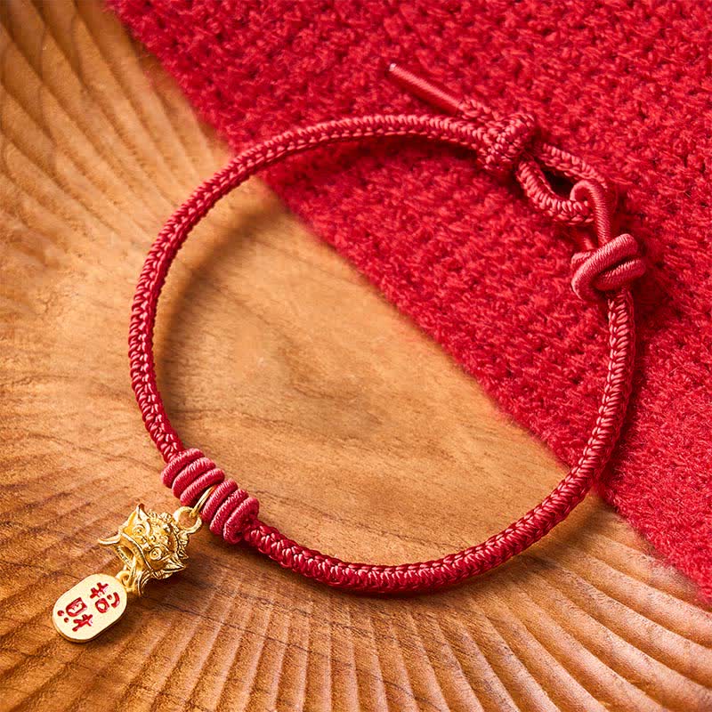 Copper Pi Xiu Fu Character Red String Wealth Bracelet