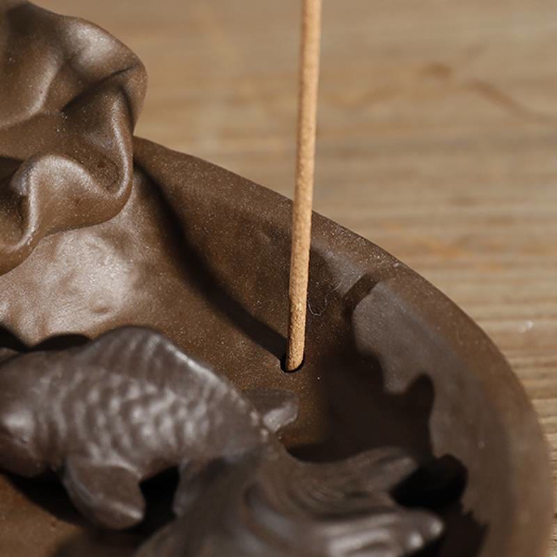 Purple Clay Koi Fish Lotus Peace Backflow Incense Burner