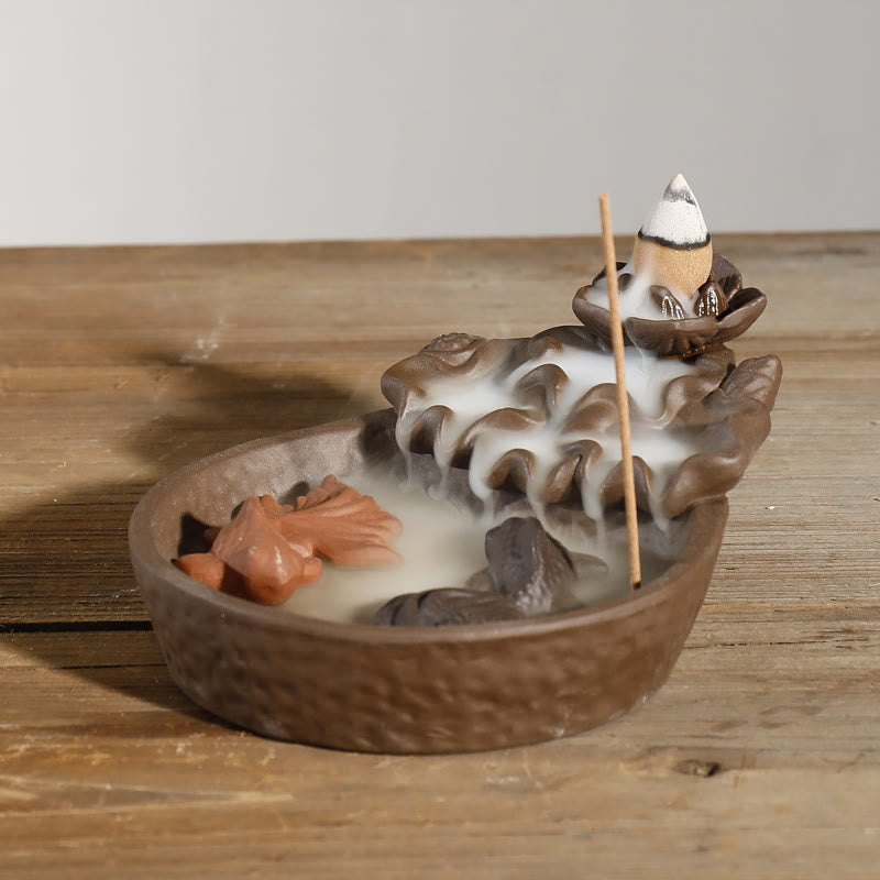 Purple Clay Koi Fish Lotus Peace Backflow Incense Burner