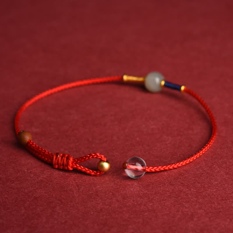 Adjustable Jade Round Bead Red String Harmony Bracelet Anklet
