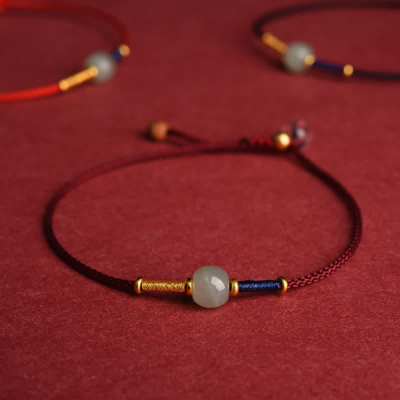 Adjustable Jade Round Bead Red String Harmony Bracelet Anklet