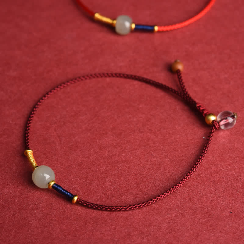 Adjustable Jade Round Bead Red String Harmony Bracelet Anklet