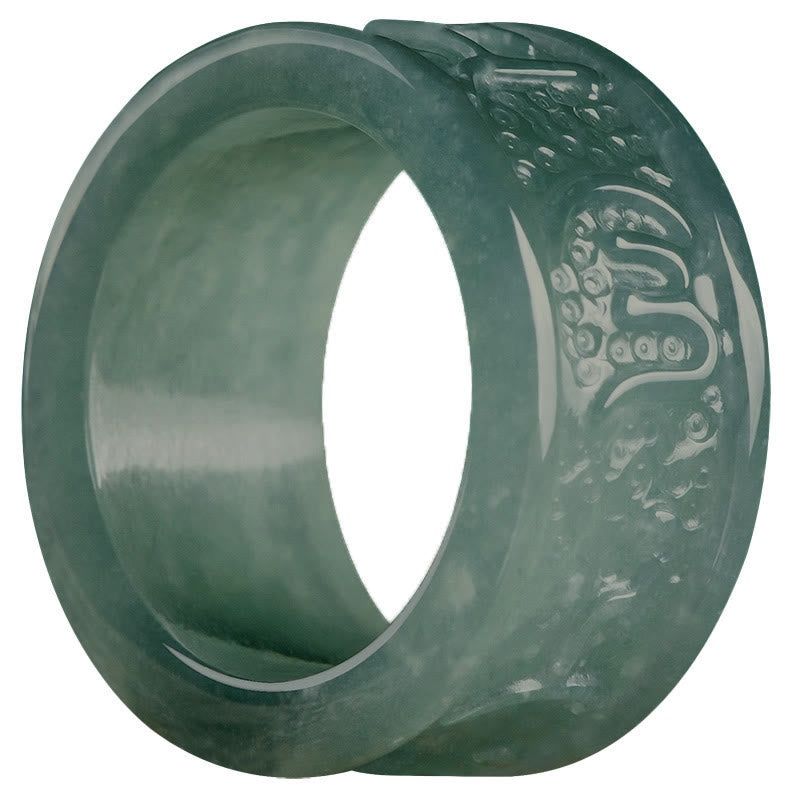 Natural Jade Om Mani Padme Hum Carved Prosperity Ring