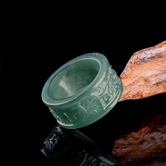 Natural Jade Om Mani Padme Hum Carved Prosperity Ring