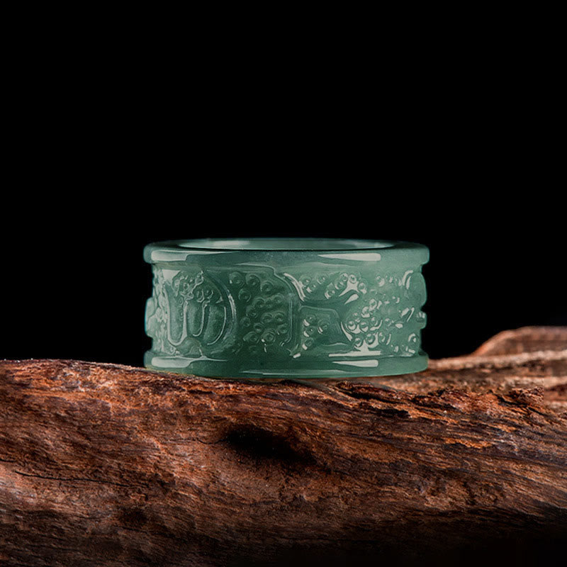 Natural Jade Om Mani Padme Hum Carved Prosperity Ring