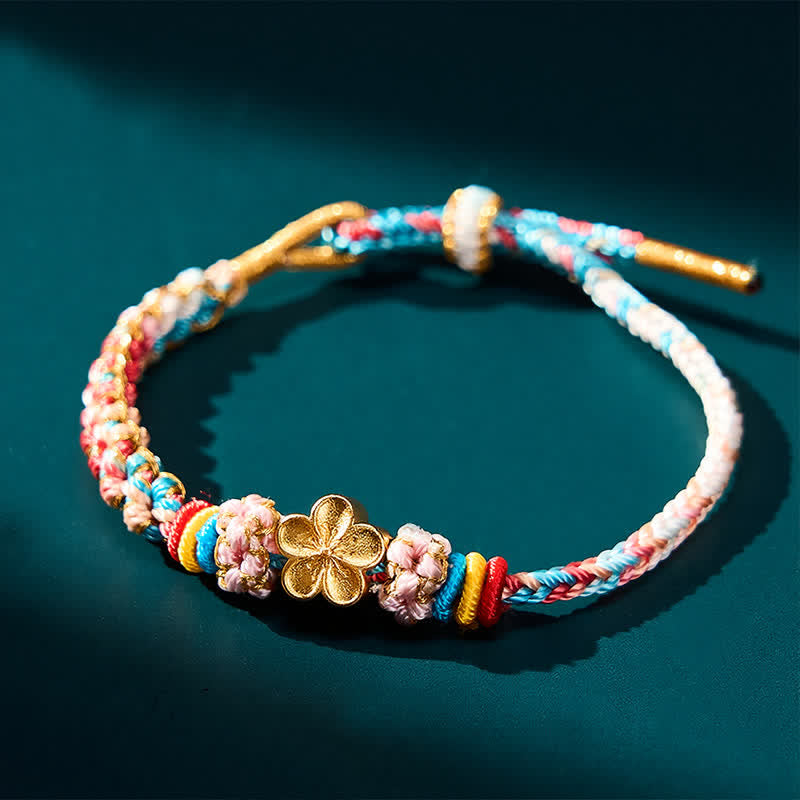 Hand-Woven Multicolor Peach Blossom Protection Rope Bracelet