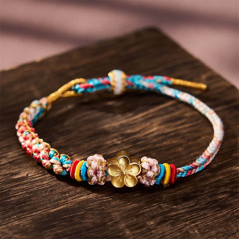 Hand-Woven Multicolor Peach Blossom Protection Rope Bracelet