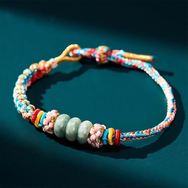 Hand-Woven Multicolor Peach Blossom Jade Luck Rope Bracelet