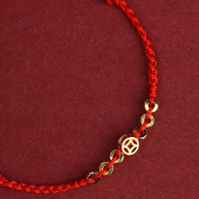 Braided Red String Round Chinese Coin Good Fortune Bracelet