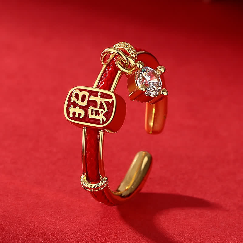 Copper Alloy Red String Lucky Wealth Charm Ring