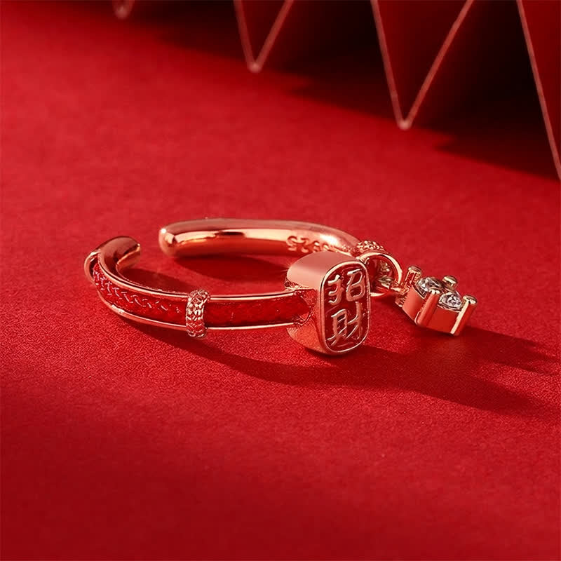Copper Alloy Red String Lucky Wealth Charm Ring