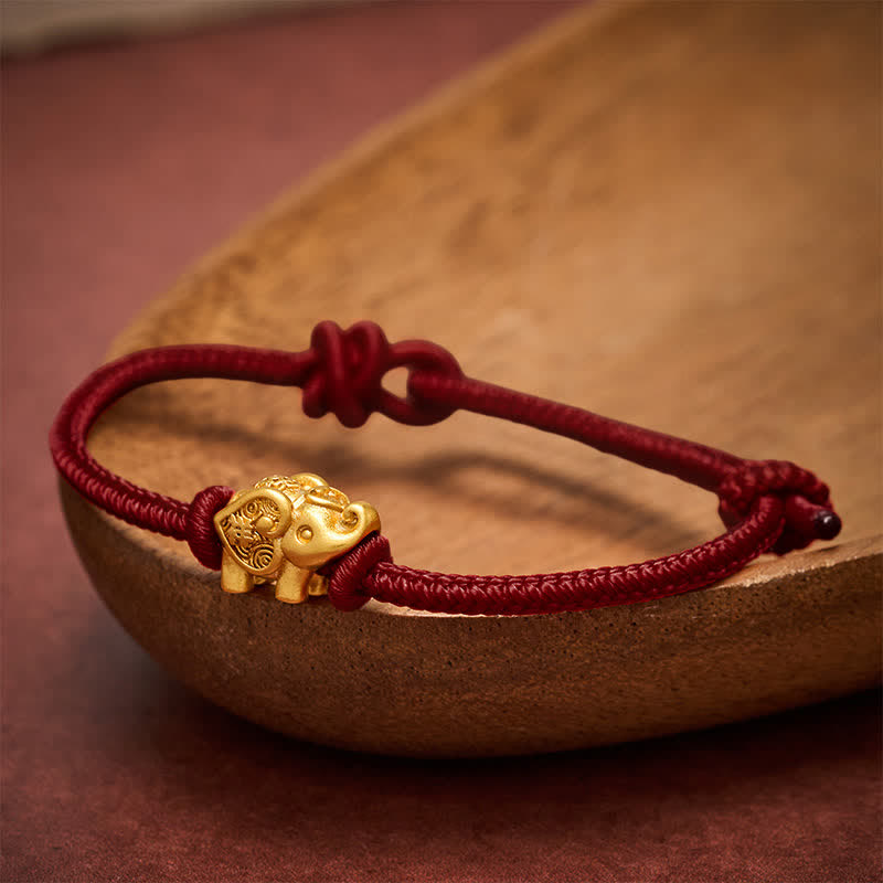 Elephant Red String Copper Strength Bracelet
