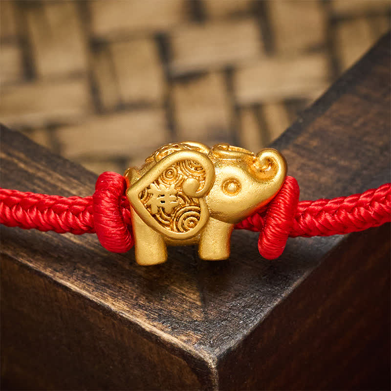 Elephant Red String Copper Strength Bracelet