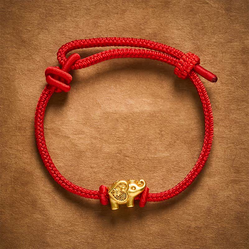 Elephant Red String Copper Strength Bracelet
