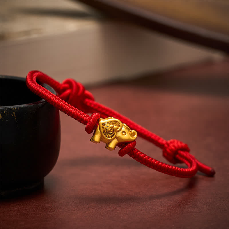 Elephant Red String Copper Strength Bracelet