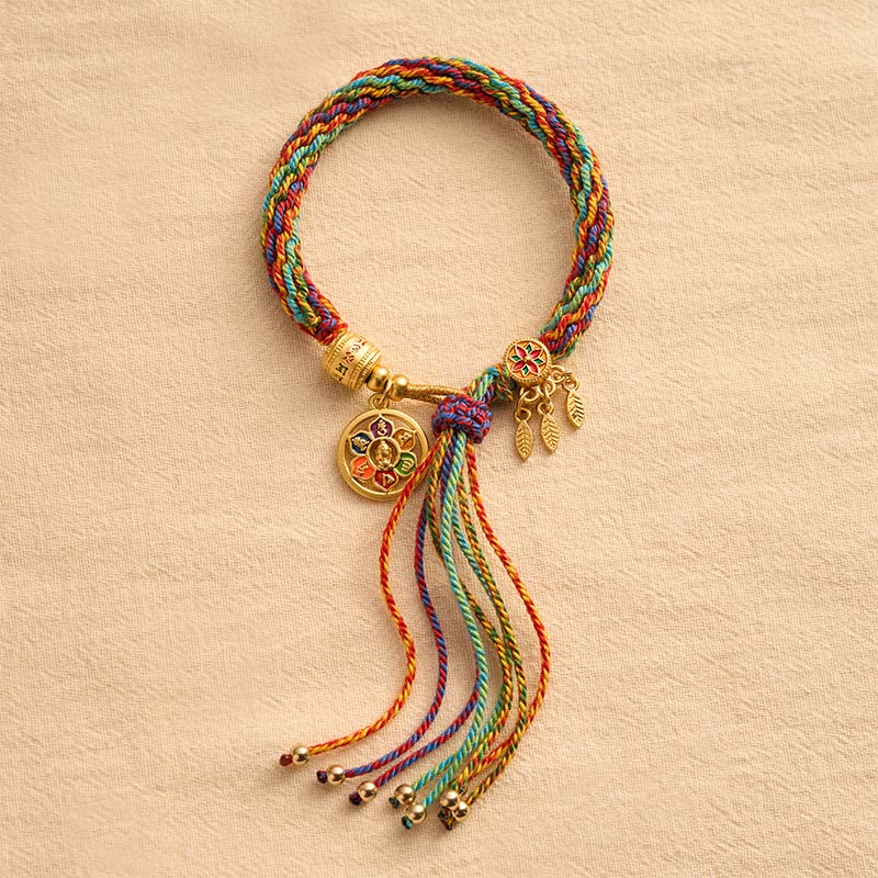 Tibetan Multicolor Rope Enamel Om Mani Padme Hum Charm Bracelet
