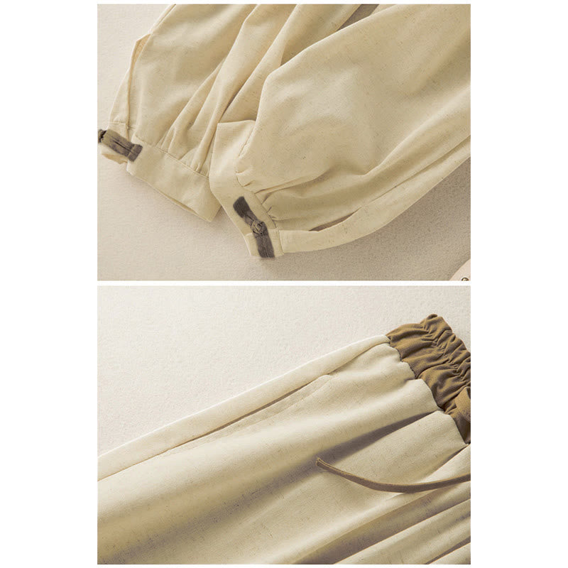 Plain Cotton Drawstring Women's Harem Pants With Pockets