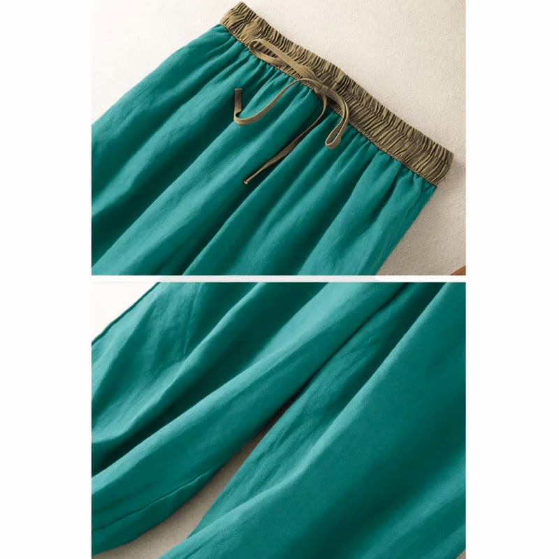 Plain Cotton Drawstring Women's Harem Pants With Pockets