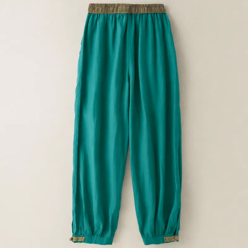 Plain Cotton Drawstring Women's Harem Pants With Pockets