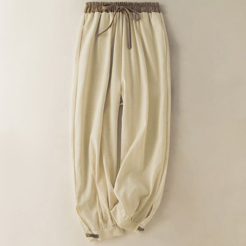 Plain Cotton Drawstring Women's Harem Pants With Pockets