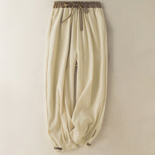 Plain Cotton Drawstring Women's Harem Pants With Pockets