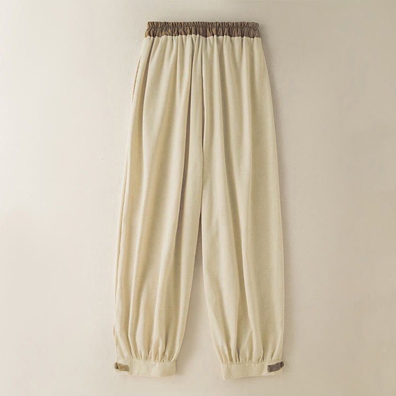 Plain Cotton Drawstring Women's Harem Pants With Pockets