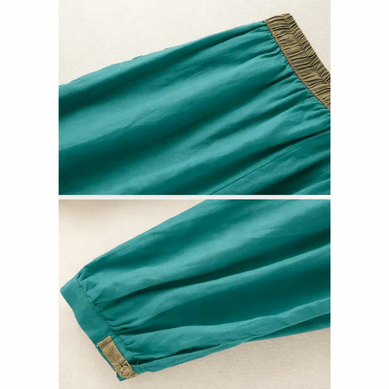 Plain Cotton Drawstring Women's Harem Pants With Pockets