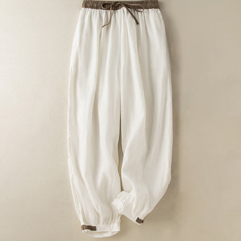 Plain Cotton Drawstring Women's Harem Pants With Pockets