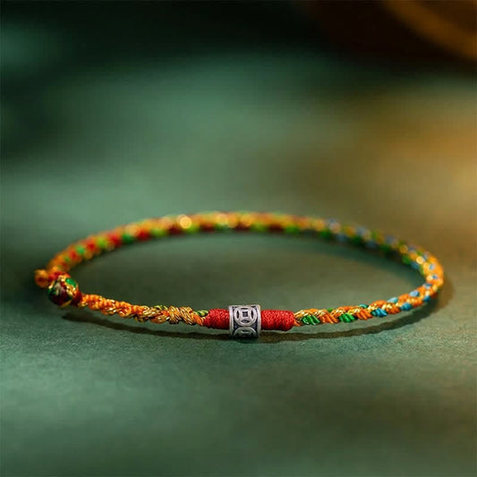 925 Sterling Silver Hand-Woven Multicolor Red String Faith Bracelet