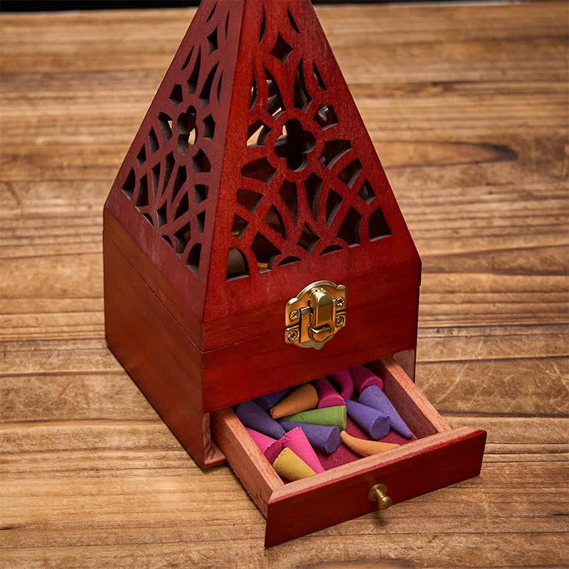 Natural Wood Square Ritual Box Purification Incense Burner