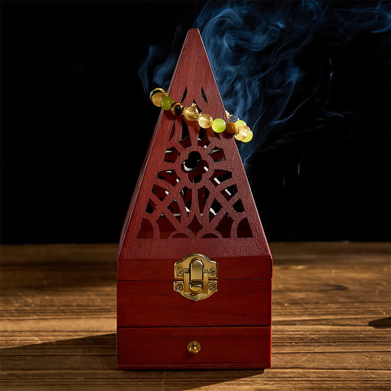 Natural Wood Square Ritual Box Purification Incense Burner
