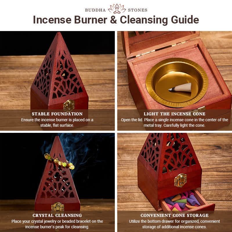 Natural Wood Square Ritual Box Purification Incense Burner