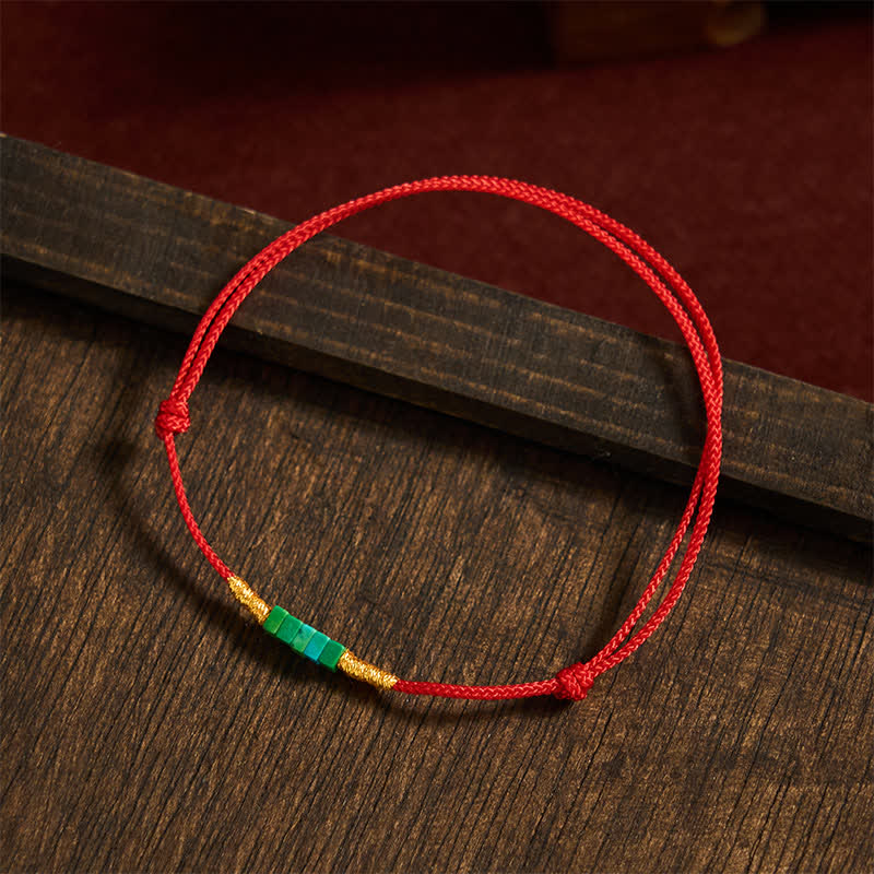 Ultra-fine Turquoise Square Beads Protection Red Rope Bracelet