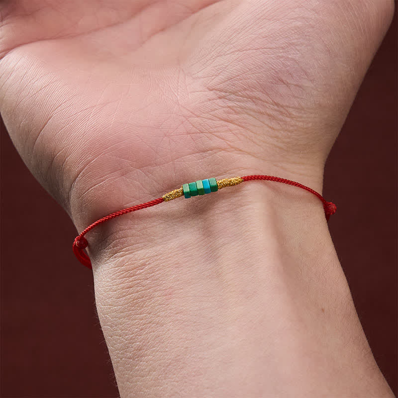 Ultra-fine Turquoise Square Beads Protection Red Rope Bracelet