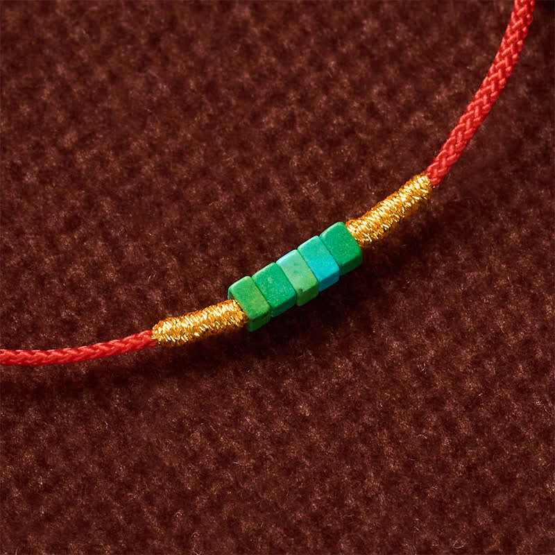 Ultra-fine Turquoise Square Beads Protection Red Rope Bracelet