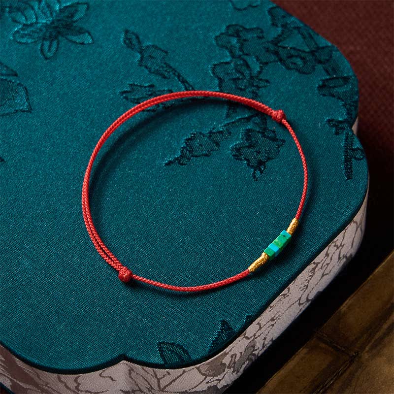 Ultra-fine Turquoise Square Beads Protection Red Rope Bracelet
